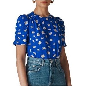 Whistles Daisy-Print Ruched-Sleeve Top